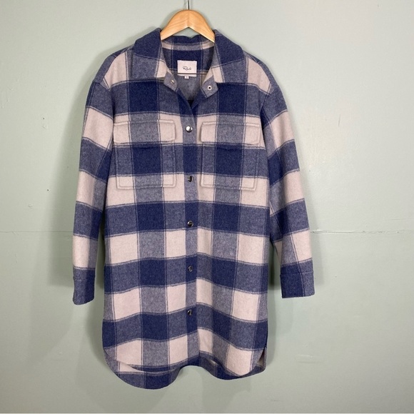 Rails Jaro Buffalo Plaid Wool Blend Coat Button Up‎ Sz L Blue White - Picture 2 of 7
